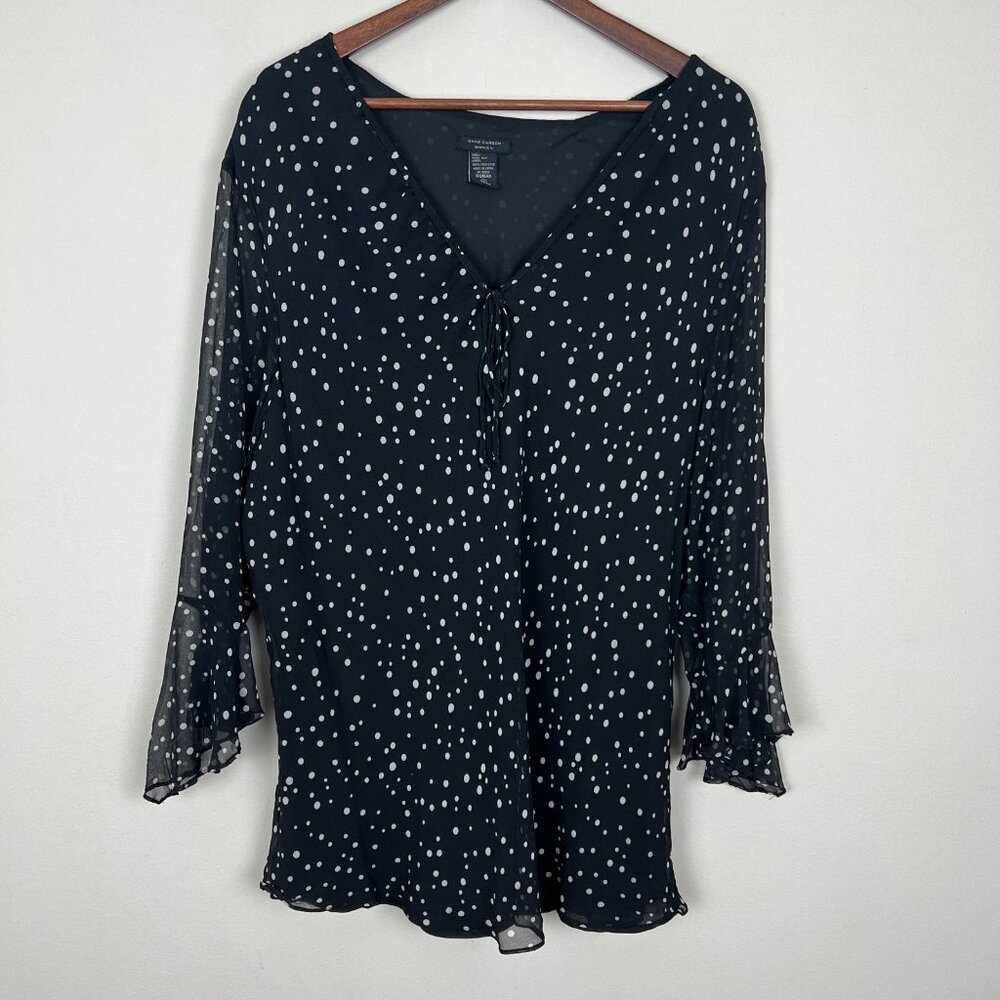 90s Y2K Silk Top Womens 3X Black Polka Dot Fairy Grunge Whimsigoth‎ Festival